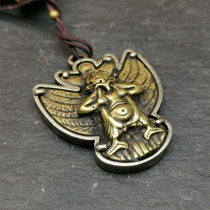 Tibetan Buddhist Amulet,Garuda Pendant,Inlaid Copper Vajra Shell,1.57" × 1.22"