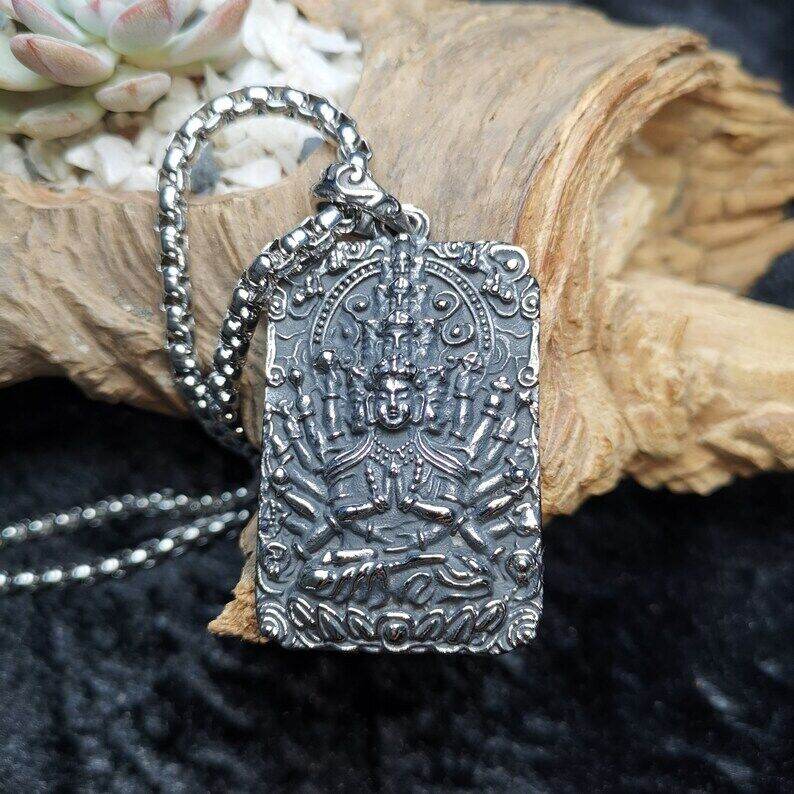 Buddhist Amulet,Chenrezig,Padmapani,Avalokitesvara - Tibetan Buddhist amulet, detailed view