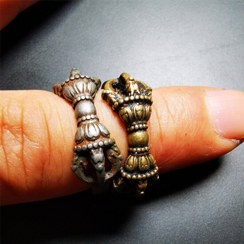 Gandhanra Handmade Tibetan Vajra Ring,Buddhist Protection Jewelry