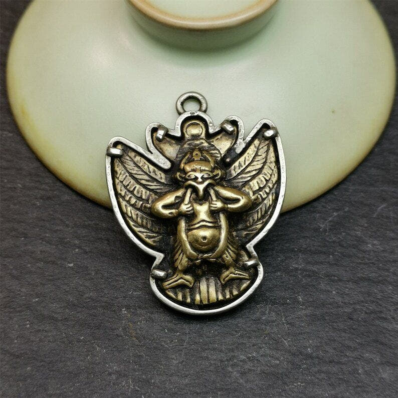 Garuda Pendant,Inlaid Copper Vajra Shell,1.57" - Tibetan Buddhist vajra, view 7
