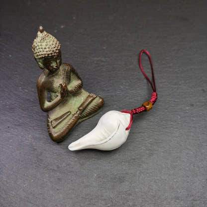 White Conch Shankha 2.2" - Tibetan Buddhist art, close-up detail