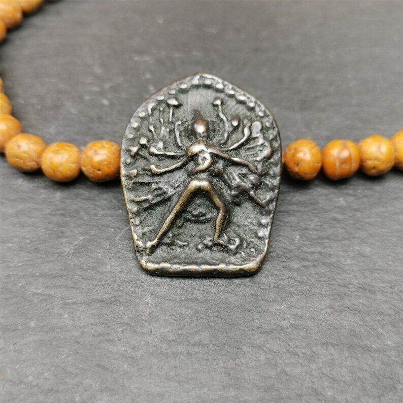 Buddhism Kalacakra-vajra Amulet Badge,60 years old - Tibetan Buddhist amulet, front view