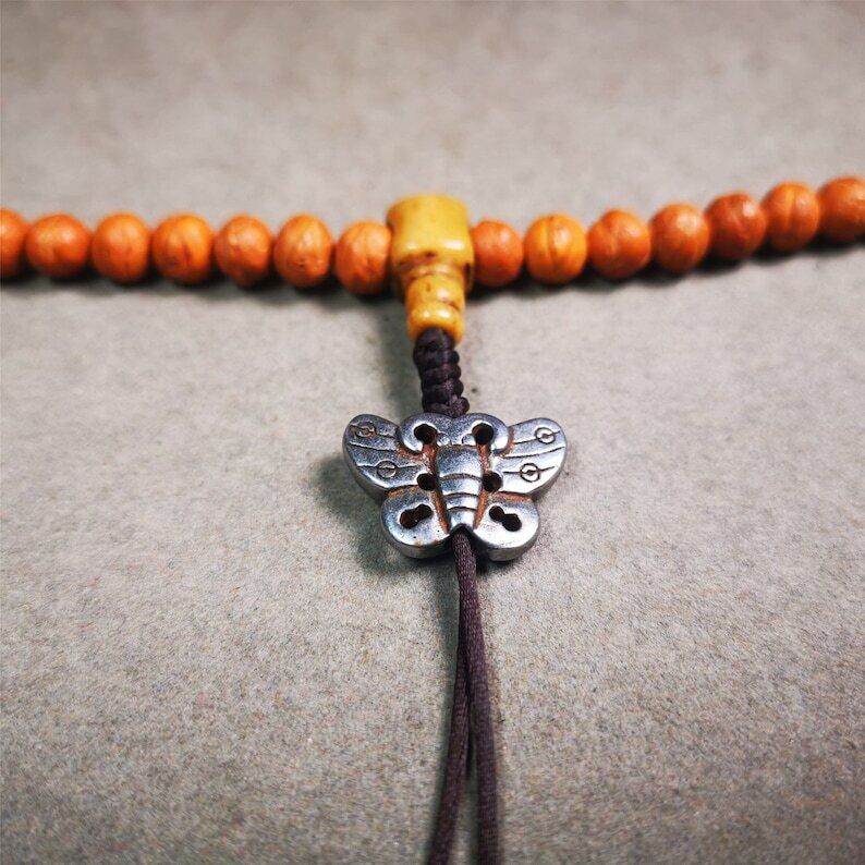 Amulet,Butterfly Pendant for Mala,Bag Hanging,Prayer Bead Necklace - Tibetan Buddhist mala beads, detailed view