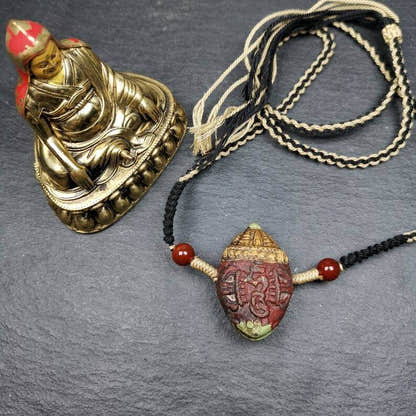 Tibetan Stupa Tsa Tsa Amulet, Double-sided Vajra and Bodhi Leaf Shape Pendant - Tibetan Buddhist amulet, view 5