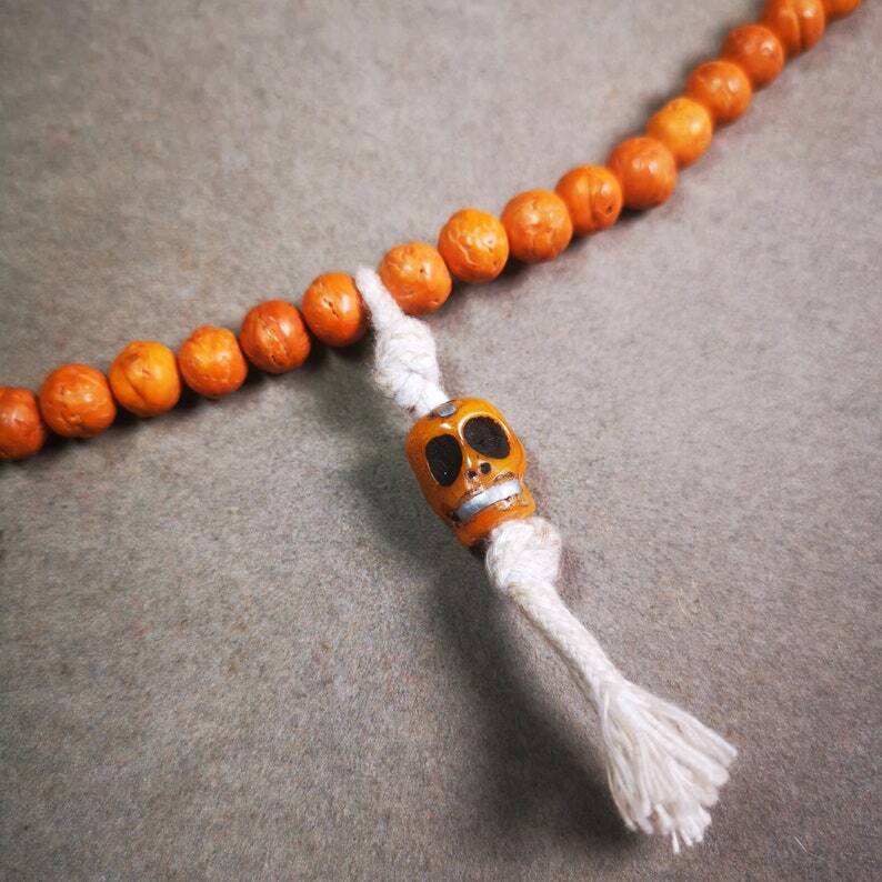 Yak Bone Carved Skull Prayer Bead Pendant,Bead Counter Clip Amulet for Mala