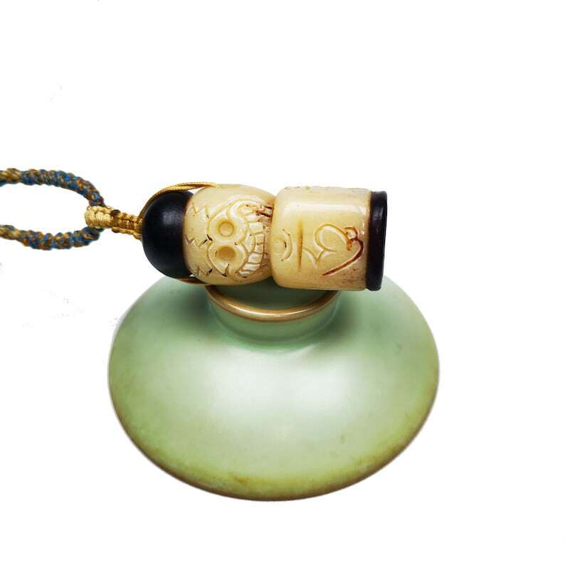 Gandhanra Unique Tibetan Yak Bone Pendant,Citipati Skull Shape OM Letter Stamp Seal Amulet