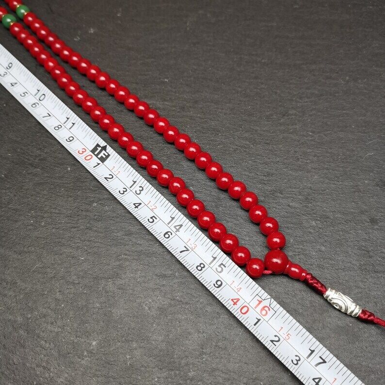 Old Tibeatan Red Glass Mala,8mm Prayer Beads with Turquoise Bead Silver Dzi Bead Gandhanra-ART
