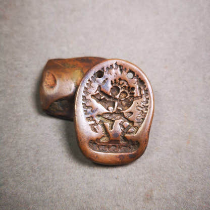 Citipati, Shmashana Adhipati - Tibetan tsa tsa mold, size reference