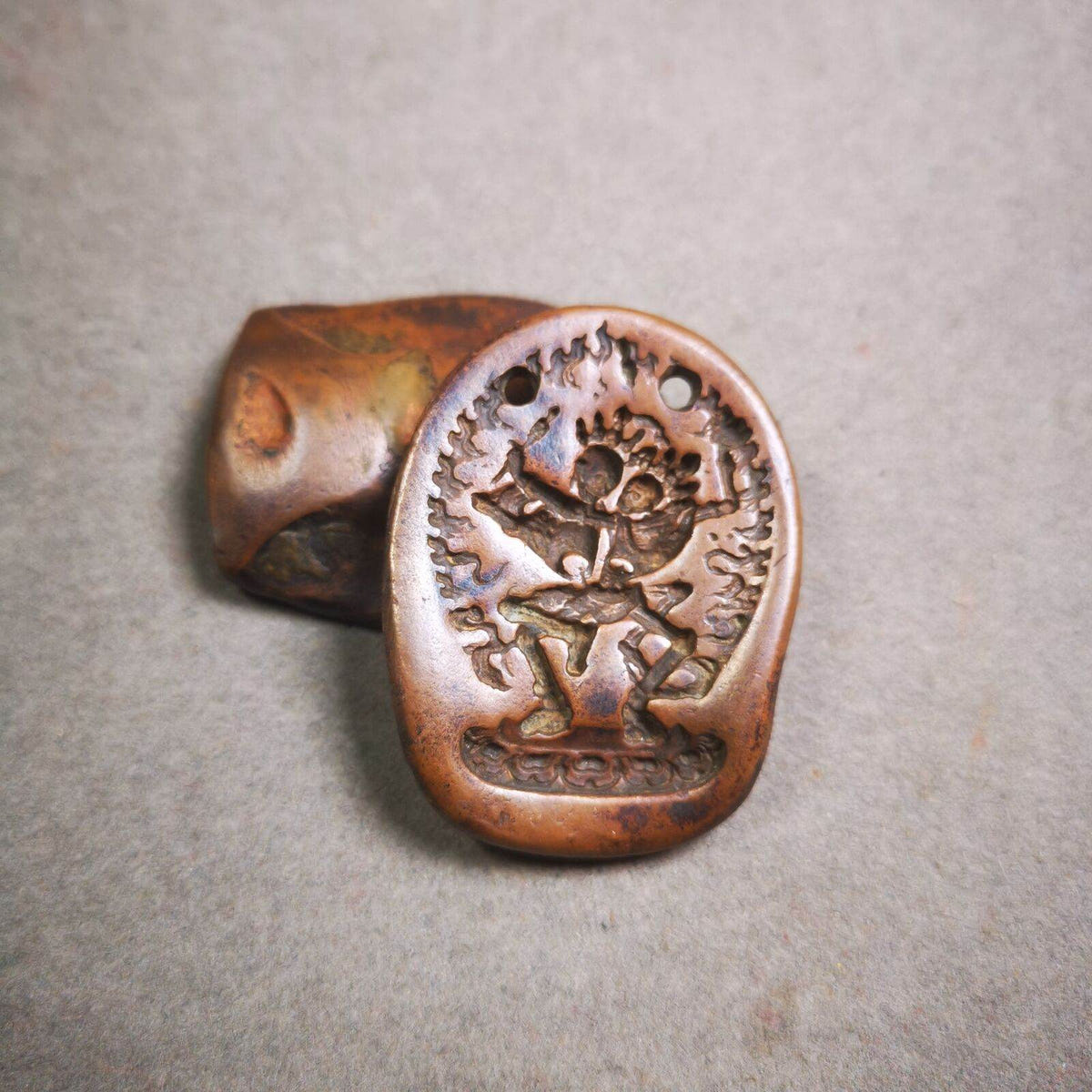 Citipati, Shmashana Adhipati - Tibetan tsa tsa mold, size reference