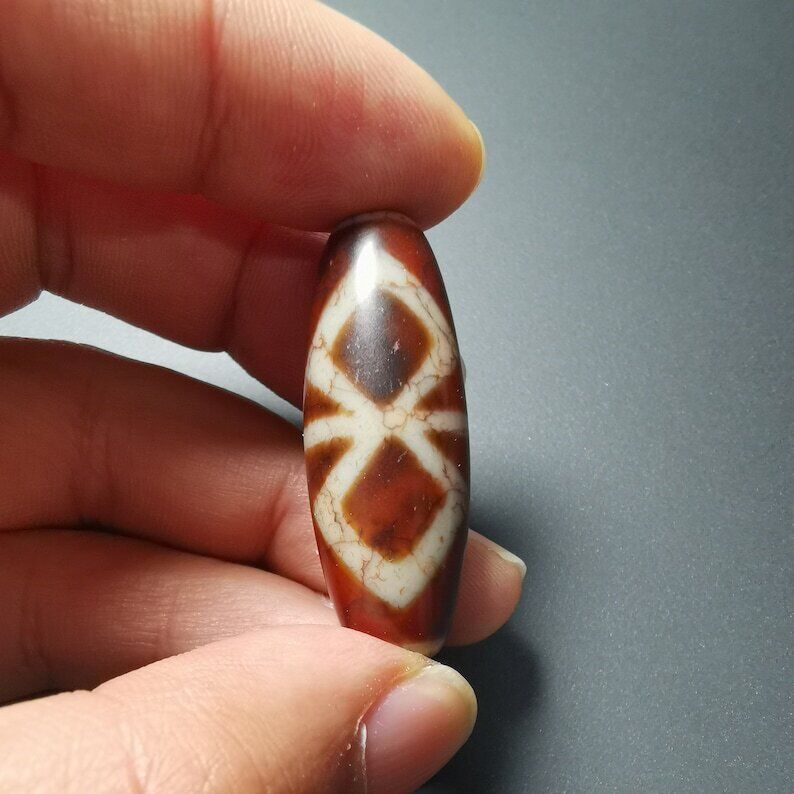 Gandhanra Ancient Tibetan Fire Agate vajra Dzi Bead,1.58" * 0.55",Zee Bead