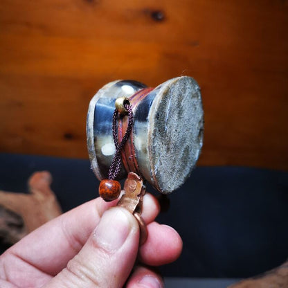 Gandhanra Tibetan Buddhist Yak Bone Carved Damaru Drum,Mini Chod Drum