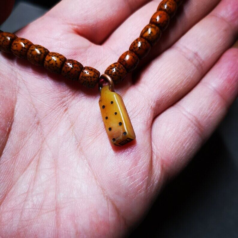 Yak Bone Carved Mantra Dot Stamp Prayer Bead Pendant,Mala Counter Clip Amulet