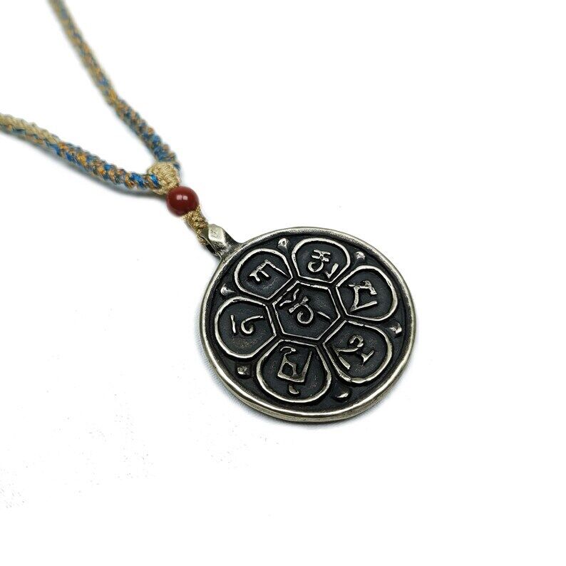 Amulet,Om Badge Pendant, Mantra of Om Mani Padme Hum