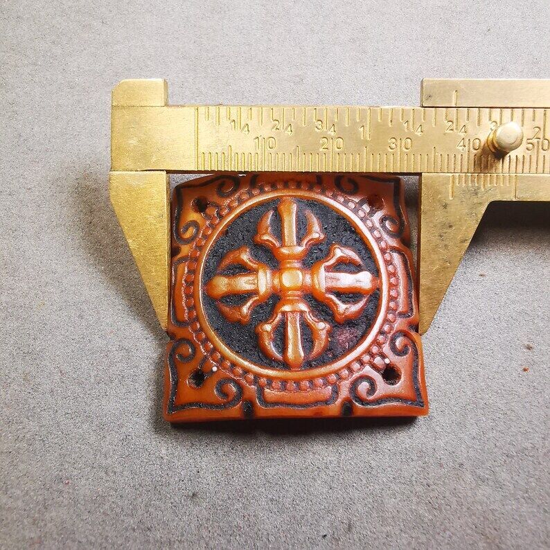 Yak Bone Carved Cross Vajra Amulet Badge, Tibetan Buddhist Pendant