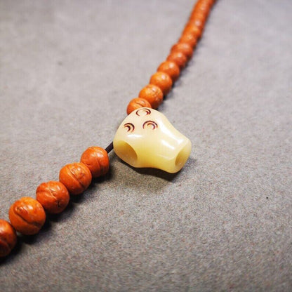 Gandhanra Bone Carved Mala Accessories,Guru Bead, T-drilled 3-Hole Bead for Prayer Bead