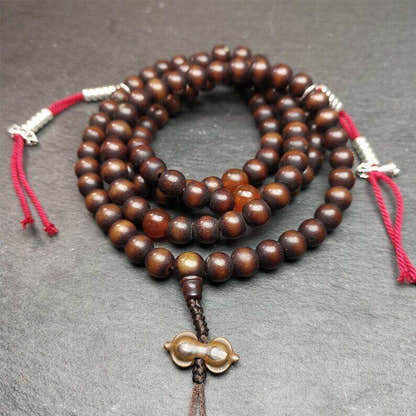 Prayer Beads,9.6mm Bodhi Root Bead Mala - Tibetan Buddhist mala beads, front view