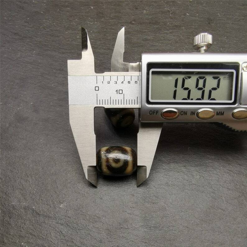 2 Eyes Dzi Spacer Marker Beads 0.47" - Tibetan dzi bead, view 9