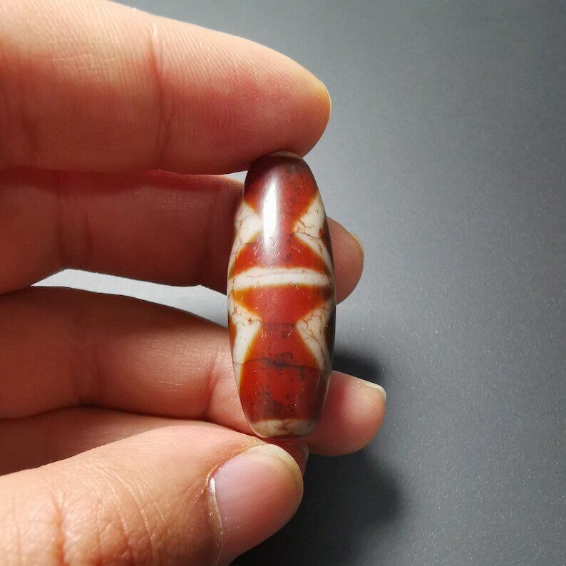 Gandhanra Ancient Tibetan Fire Agate vajra Dzi Bead,1.58" * 0.55",Zee Bead