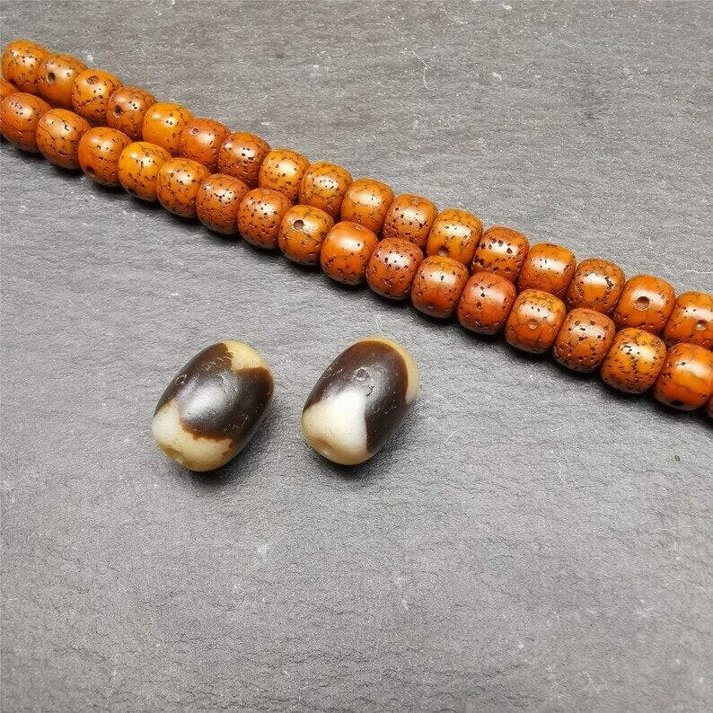 Tiger Tooth Dzi Spacer Marker Beads 0.4" - Tibetan dzi bead, view 6