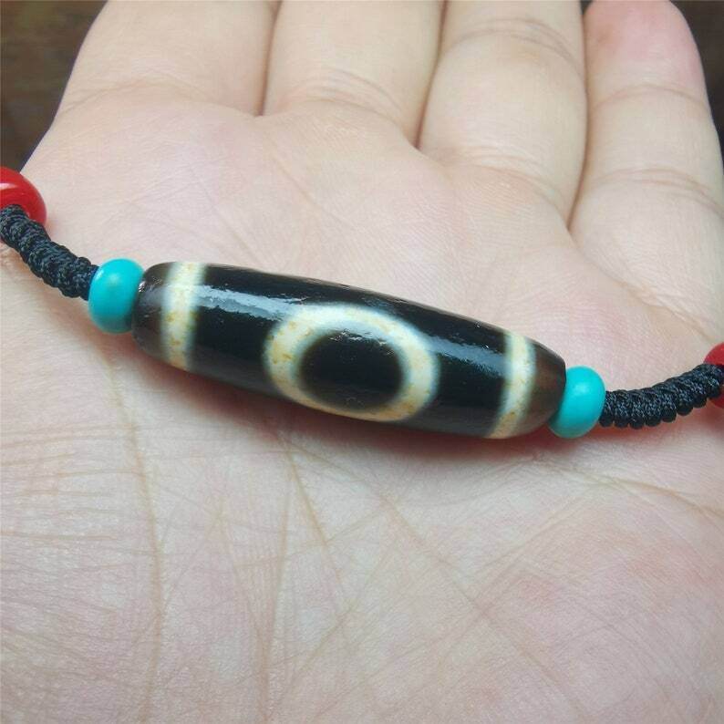 Tibetan Sky & Earth Dzi Bead Necklace,30 Years Old - Tibetan Buddhist bead necklace, view 8