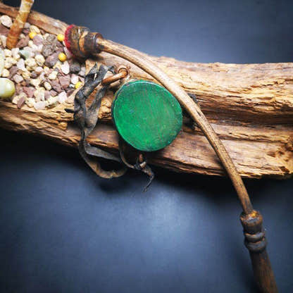 Buddhist Yak Bone Carved Damaru Drum,Mini Chod Drum - Tibetan Buddhist art, close-up detail