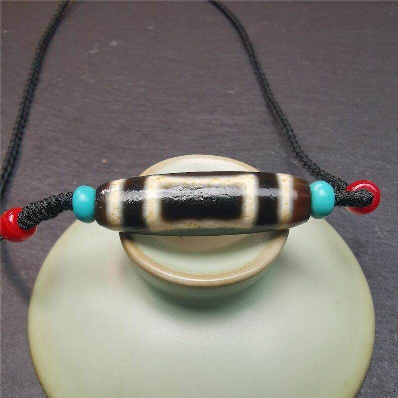 Tibetan Sky & Earth Dzi Bead Necklace,30 Years Old - Tibetan Buddhist bead necklace, view 7