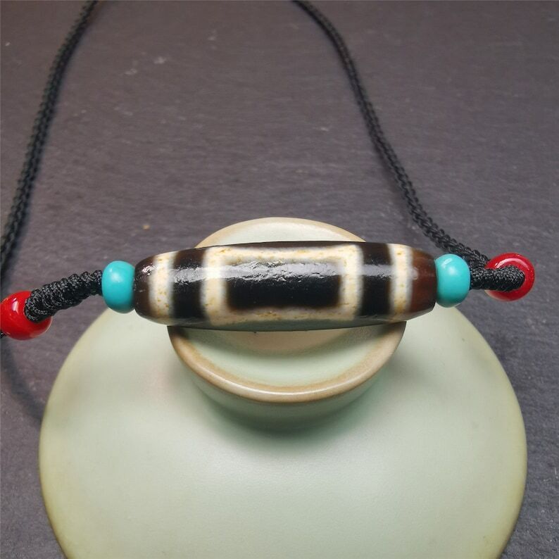 Tibetan Sky & Earth Dzi Bead Necklace,30 Years Old