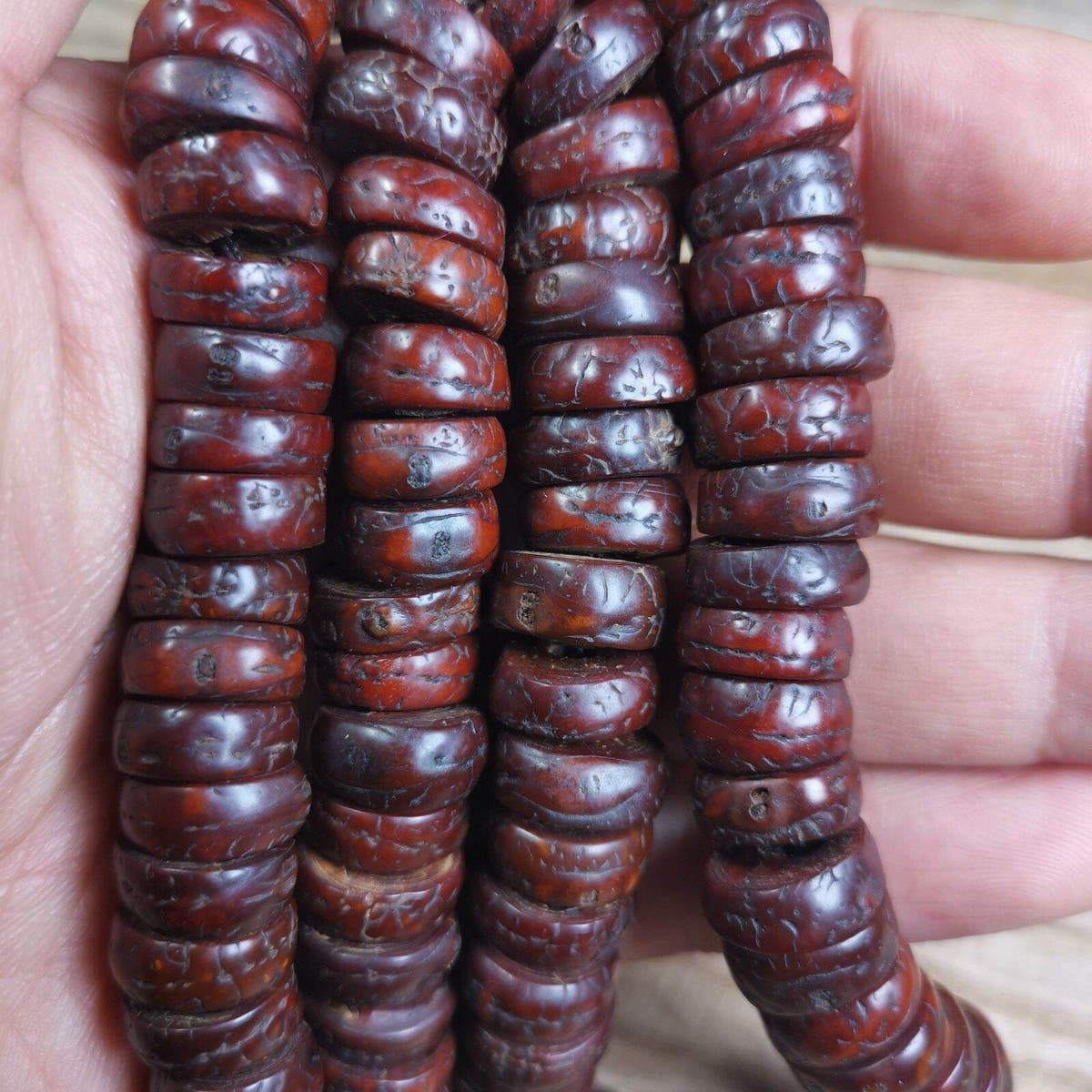 108 Bodhi Bead Mala,Old Prayer Beads Necklace - Tibetan Buddhist mala beads, size reference