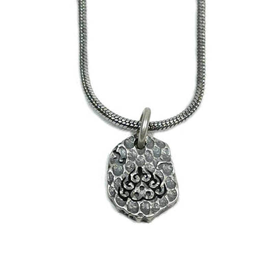 Tibetan Lucky Charm, Unique Buddhism Flame,Silver Pendant Amulet - Tibetan Buddhist amulet, front view