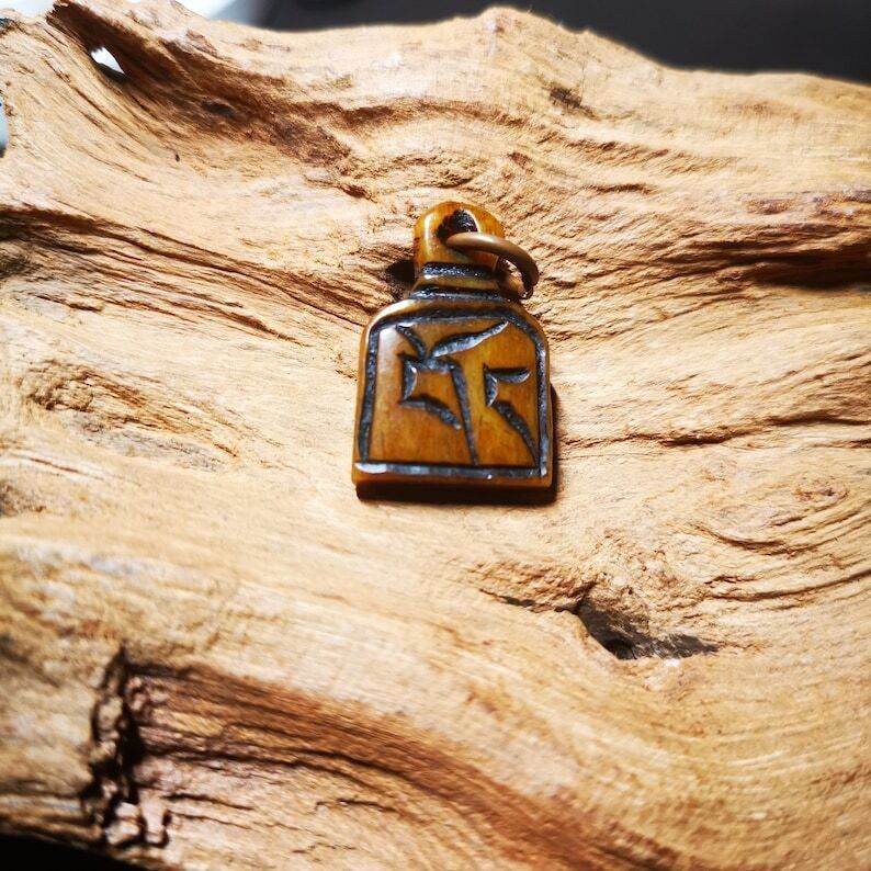 Yak Bone Carved Letter Prayer Bead Pendant - Tibetan Buddhist art, size reference
