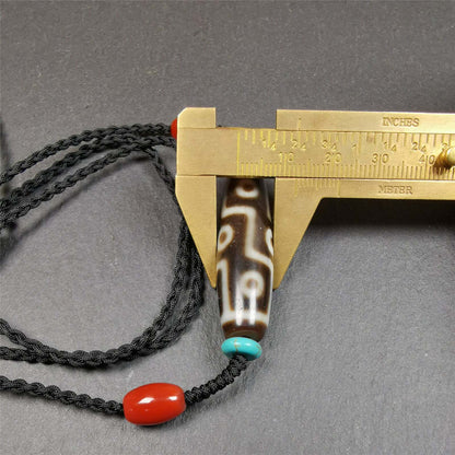 9 Eyed Dzi Bead Necklace, 1.7" x 0.47", 30 Years Old Gandhanra-ART