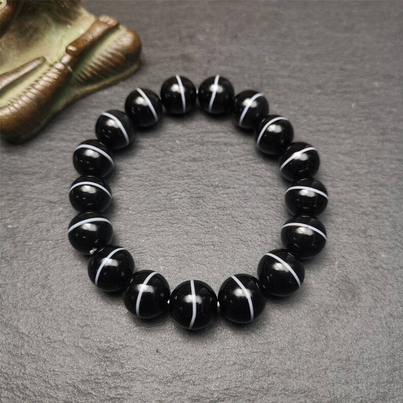 Gandhanra Mala,Authentic Black Agate Medicine Buddha Bhaisajyaguru Prayer Beads Bracelet