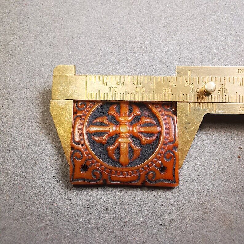 Yak Bone Carved Cross Vajra Amulet Badge, Tibetan Buddhist Pendant