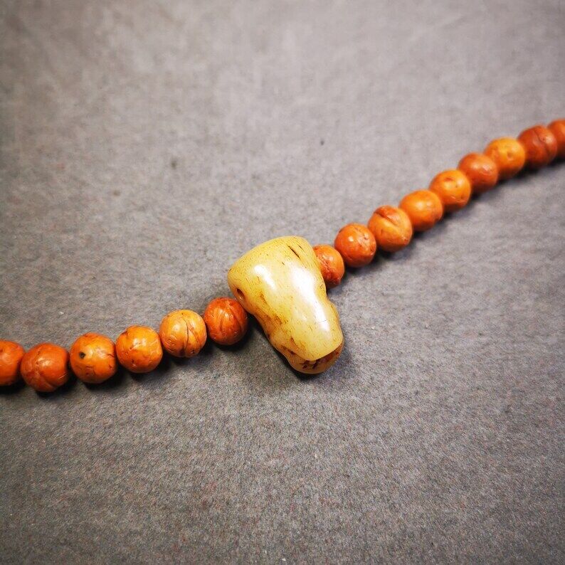 Gandhanra Bone Carved Mala Accessories,Guru Bead, T-drilled 3-Hole Bead for Prayer Bead