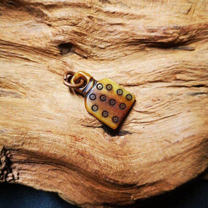 Yak Bone Carved Skull Prayer Bead Pendant - Tibetan Buddhist art, size reference