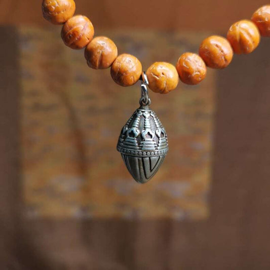 Mala Pendant,Niangla Tsa Tsa Stupa Gau Shrine Amulet for Prayer Beads