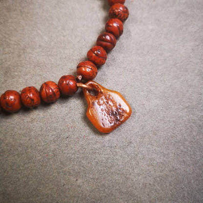 Yak Bone Carved OM Letter Prayer Bead Pendant - Tibetan Buddhist art, view 6