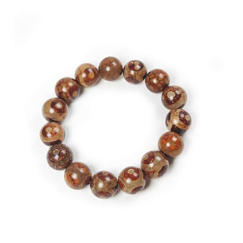 3 Eyes Dzi Beads Bracelet,Wrist Mala,0.55"