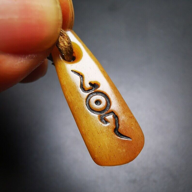 Gandhanra Tibetan Yak Bone Carved Amulet Pendant,Mani Jewel Amulet for Mala,Prayer Beads