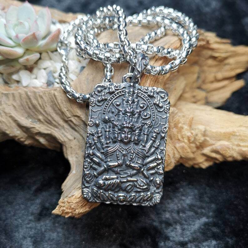 Buddhist Amulet,Chenrezig,Padmapani,Avalokitesvara - Tibetan Buddhist amulet, front view