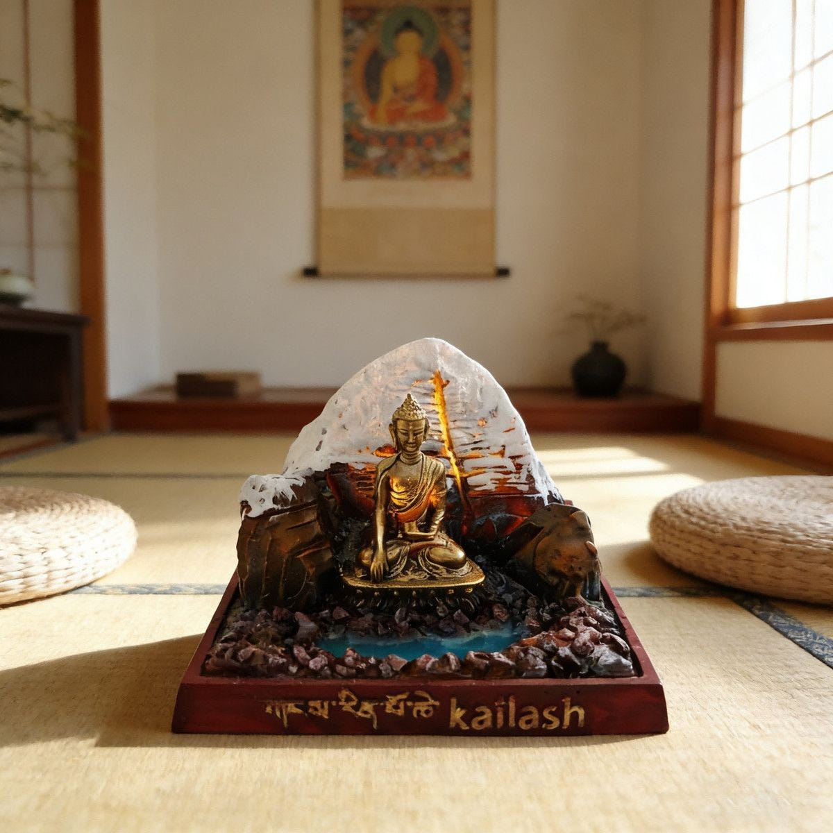 Mount Kailash Miniature Tibetan Home Decor & Spiritual Souvenir - Tibetan Buddhist art, size reference