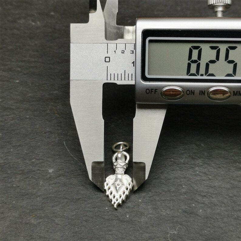Amulet,Fire Vajra Sword of Manjushri,Sterling Silver,0.8 - Tibetan Buddhist amulet, size reference