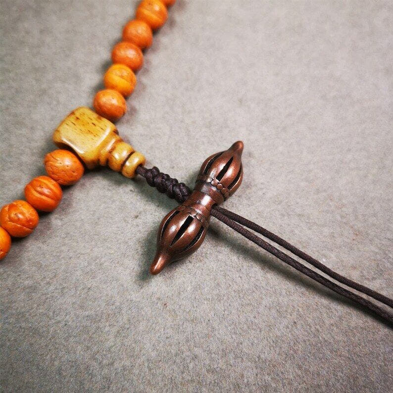 Amulet,Vajra Pendant for Mala,Bag Hanging,1.46" - Tibetan Buddhist mala beads, detailed view