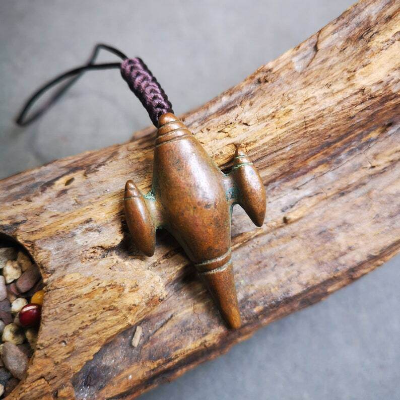 Vintage Shankha Divine Conch Badge,Tibetan Buddhist Protective Amulet Pendant - Tibetan Buddhist amulet, front view