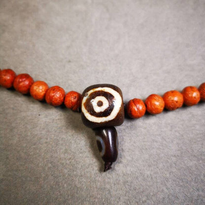 Old 2 Eyed Dzi Guru Bead,T-drilled 3-Hole Mala Bead, Prayer Bead,Connector Bead