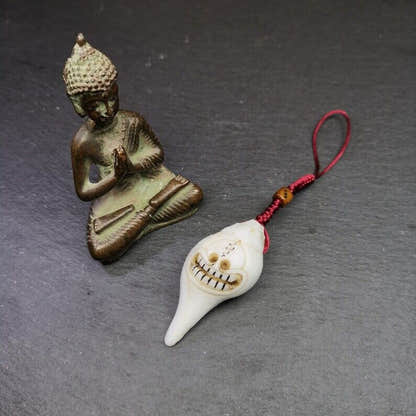 White Conch Shankha 2.36" - Tibetan Buddhist art, detailed view