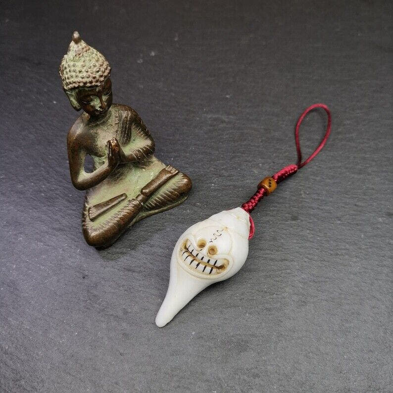 White Conch Shankha 2.36" - Tibetan Buddhist art, detailed view