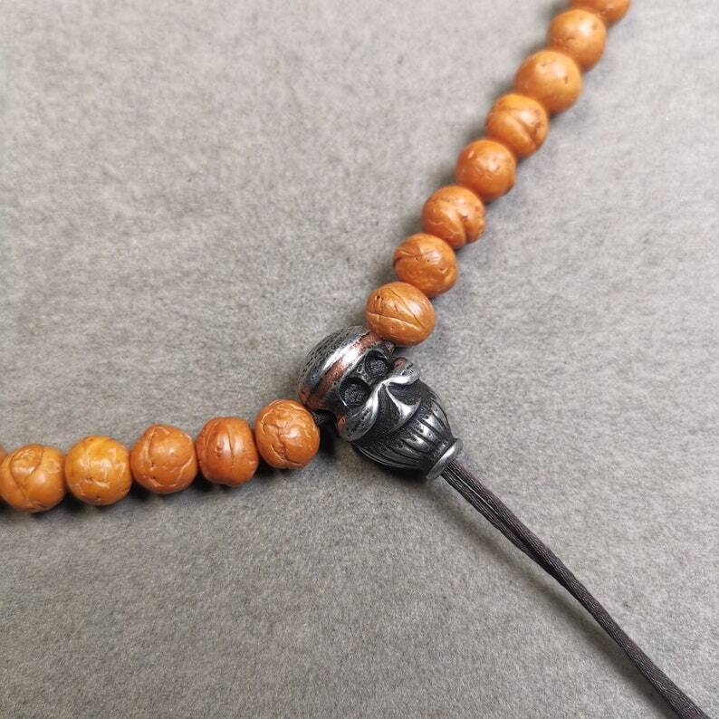 Mala Guru Bead, Skull Shape T-drilled 3-Hole Bead for Prayer Bead,0.87" - Tibetan Buddhist mala beads, front view