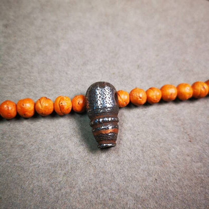 Gandhanra Cold Iron Guru Bead,T-drilled 3-Hole Mala Bead,Prayer Bead Accessories