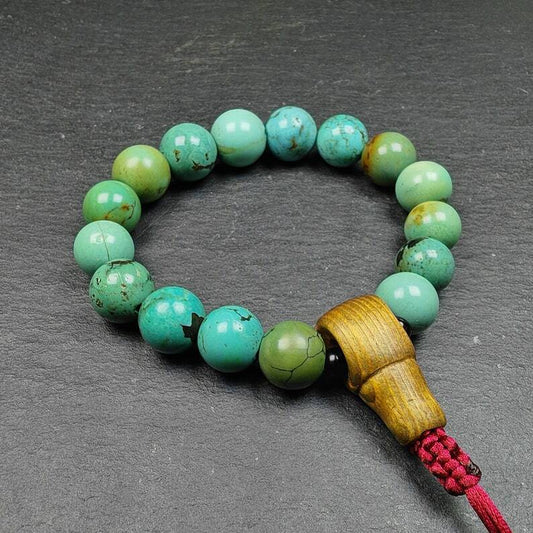 Old Tibetan Turquoise Bracelet Wrist Mala,12.6mm Beads, 3.2" Diameter,42 Gram